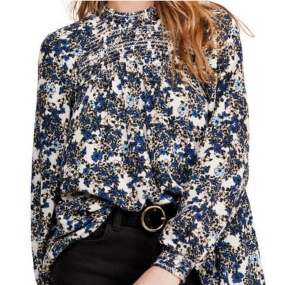 Free People Flowers In Her Hair Smocked Tunic Blouse Top Cottagecore Prairie
